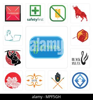 Satz von 13 Einfache editierbare Ikonen wie 20 Jahr, 3 schreiben, Stamm, Lux, kanadische Blatt, Black Swan,, Sparta, Sekretär für mobile verwendet werden, die Web-UI Stock Vektor