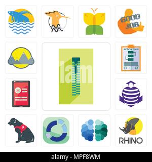 Eingestellt von Zipper, Rhino, Gehirn, Branche, service Hund, purple Cobras, Anmeldebildschirm, Aktionsplan, Montain Symbole Stock Vektor