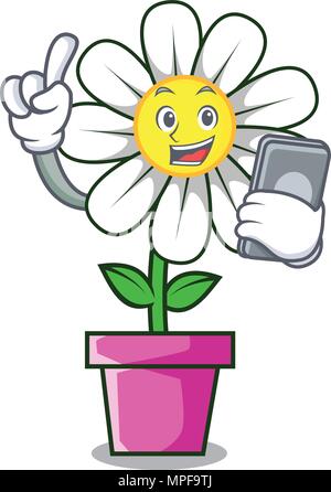 Mit Phone daisy flower Charakter Cartoon Stock Vektor