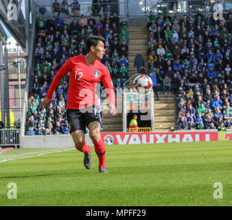 24. März 2018. Internationaler Fußball-freundliches 2018, Nordirland gegen Südkorea im Windsor Park, Belfast. (12) Lee Yong Südkorea. Stockfoto