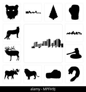 Satz von 13 Einfache editierbare Ikonen wie Louisiana Umrisse auf weißem Hintergrund, Garnelen Boxhandschuh Hintergrund kann für mobile verwendet werden, die Web-UI Stock Vektor