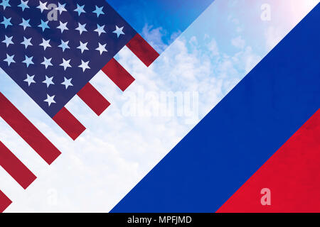 Vektor Bild der einzelne Flagge von Amerika und Russland in Form von Herzen oder Buchstaben V Stockfoto