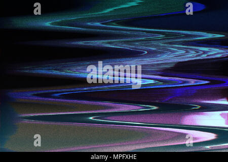 Glitch Bildschirm mit Blues, Purpur, Grün und Schwarz Stockfoto