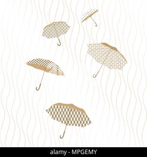 Regenschirm Hintergrund Vektor. Gold japanischen Muster. Regenzeit Dekoration. Stock Vektor