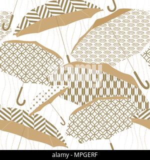 Regenschirm Elemente. Japanische Muster Vektor. Gold geometrischen Hintergrund. Stock Vektor