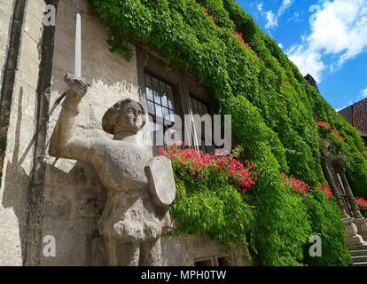 Roland Statue am Rathaus Quedlinburg im Harz Sachsen Anhalt Deutschland Stockfoto