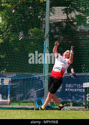 In Loughborough, England, 20, Mai, 2018. Thomas Kopf konkurrieren in der Men's Hammer während der LIA Loughborough Internationalen Leichtathletik Hauptversammlung Stockfoto