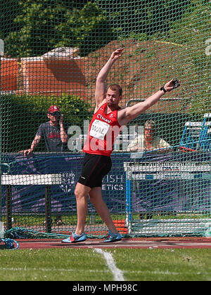 In Loughborough, England, 20, Mai, 2018. Osian Jones konkurrieren in der Men's Hammer Stockfoto