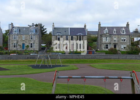 Älteres Haus, das in den Gassen von Lerwick die Hauptstadt der Shetland Inseln, alten Granitgebäude Stockfoto