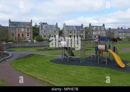 Älteres Haus, das in den Gassen von Lerwick die Hauptstadt der Shetland Inseln, alten Granitgebäude Stockfoto