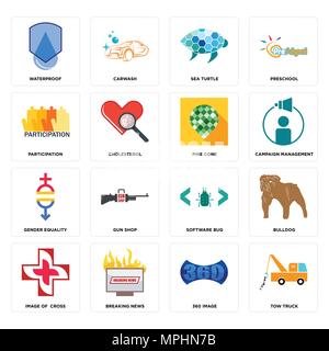 16 Einfache editierbare Ikonen wie Abschleppwagen, 360 Bild, Nachrichten, Bild von Kreuz, Bulldogge, wasserdicht, Teilhabe, Gleichstellung der Geschlechter, Pin Stock Vektor