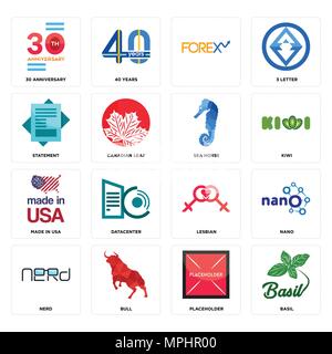 16 Einfache editierbare Ikonen wie Basilikum, Platzhalter, Bull, Nerd, nano, 30. Jahrestag, Statement, hergestellt in den USA, Sea horse für mobile verwendet werden. Stock Vektor
