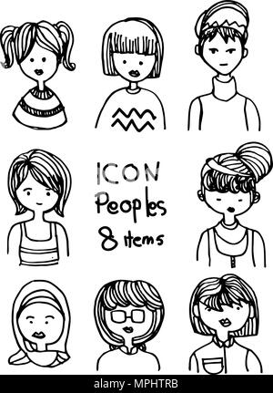 Avatar der Völker in Zeichnung doodle Stil Stock Vektor