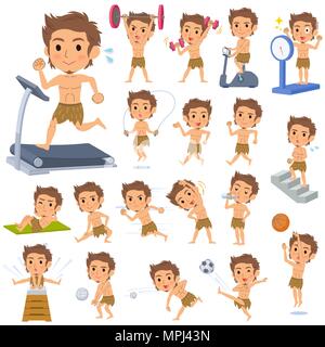 Satz von verschiedenen Posen des primitiven Menschen Lendenschurz style Sport & Bewegung Stock Vektor