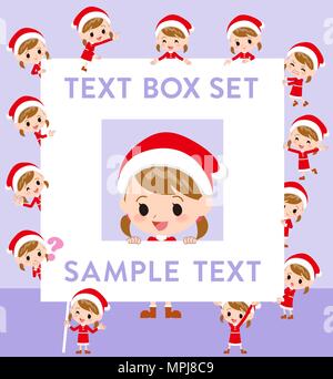 Satz von verschiedenen Posen von Santa Claus Kostüm Mädchen Textfeld Stock Vektor