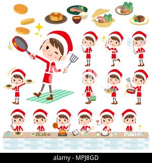 Satz von verschiedenen Posen von Santa Claus Kostüm mom Kochen Stock Vektor