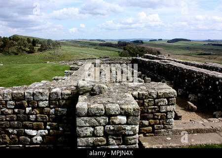 Blick über die Römischen Fort bei Housesteads, Northumberland Stockfoto