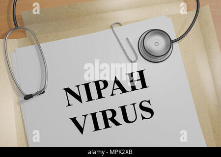 3D-Darstellung der NIPAH VIRUS Titel auf ein medizinisches Dokument Stockfoto