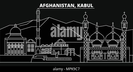 Kabul silhouette Skyline. Afghanistan - Kabul vektor Stadt, afghanische geradlinige Architektur, Gebäude. Kabul reisen Abbildung, umriss Wahrzeichen. Afghanistan Flachbild-Symbol, afghanische Linie banner Stock Vektor