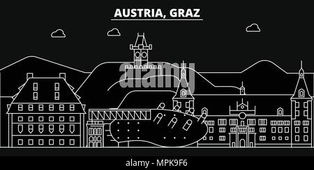 Graz silhouette Skyline. Österreich - Graz vektor Stadt, Österreichische geradlinige Architektur, Gebäude. Graz reisen Abbildung, umriss Wahrzeichen. Austria Flat Symbol, österreichische Linie banner Stock Vektor