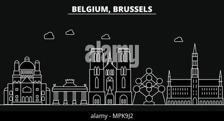 Brüssel silhouette Skyline. Belgien - Brüssel vektor Stadt, belgische geradlinige Architektur, Gebäude. Brüssel reisen Abbildung, umriss Wahrzeichen. Belgien Flachbild-Symbol, belgische Linie banner Stock Vektor