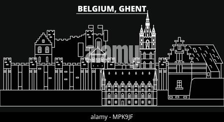 Gent silhouette Skyline. Belgien - Gent vektor Stadt, belgische geradlinige Architektur, Gebäude. Gent reisen Abbildung, umriss Wahrzeichen. Belgien Flachbild-Symbol, belgische Linie banner Stock Vektor