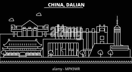 Dalian silhouette Skyline. China - die chinesische Stadt Dalian Vektor, geradlinige Architektur, Gebäude. Dalian reisen Abbildung, umriss Wahrzeichen. China Flachbild-Symbol, chinesische Linie banner Stock Vektor