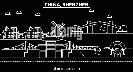 Shenzhen silhouette Skyline. China - die chinesische Stadt Shenzhen Vektor, geradlinige Architektur, Gebäude. Shenzhen reisen Abbildung, umriss Wahrzeichen. China Flachbild-Symbol, chinesische Linie banner Stock Vektor