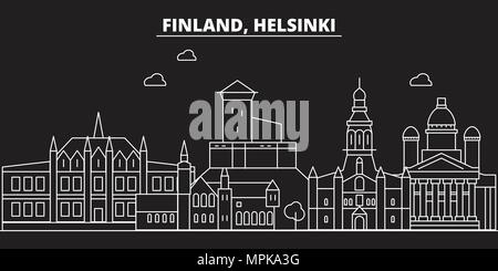 Helsinki silhouette Skyline. Finnland - Helsinki vektor Stadt, Finnische geradlinige Architektur, Gebäude. Helsinki reisen Abbildung, umriss Wahrzeichen. Finnland Flachbild-Symbol, finnische Linie banner Stock Vektor