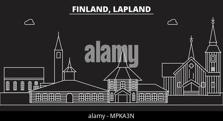 Lappland silhouette Skyline. Finnland - Lappland vektor Stadt, Finnische geradlinige Architektur, Gebäude. Lappland reisen Abbildung, umriss Wahrzeichen. Finnland Flachbild-Symbol, finnische Linie banner Stock Vektor