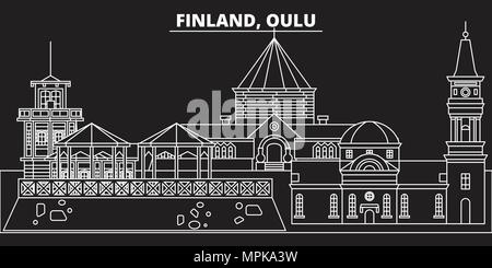 Oulu silhouette Skyline. Finnland - Oulu vektor Stadt, Finnische geradlinige Architektur, Gebäude. Oulu reisen Abbildung, umriss Wahrzeichen. Finnland Flachbild-Symbol, finnische Linie banner Stock Vektor