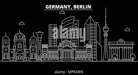 Berlin City Silhouette Skyline. Deutschland - Berlin City vektor Stadt, Deutsche geradlinige Architektur, Gebäude. Berlin City travel Abbildung, umriss Wahrzeichen. Deutschland Wohnung Symbol, deutschen Banner Stock Vektor