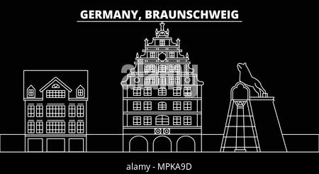 Braunschweig silhouette Skyline. Deutschland - Braunschweig vektor Stadt, Deutsche geradlinige Architektur, Gebäude. Braunschweig reisen Abbildung, umriss Wahrzeichen. Deutschland Wohnung Symbol, deutschen Banner Stock Vektor