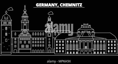 Chemnitz silhouette Skyline. Deutschland - Chemnitz vektor Stadt, Deutsche geradlinige Architektur, Gebäude. Chemnitz reisen Abbildung, umriss Wahrzeichen. Deutschland Wohnung Symbol, deutschen Banner Stock Vektor