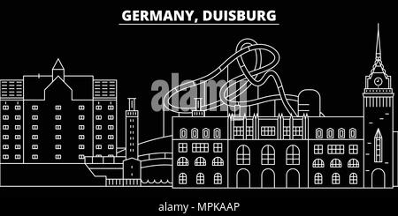 Duisburg silhouette Skyline. Deutschland - Duisburg vektor Stadt, Deutsche geradlinige Architektur, Gebäude. Duisburg reisen Abbildung, umriss Wahrzeichen. Deutschland Wohnung Symbol, deutschen Banner Stock Vektor