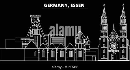 Essen silhouette Skyline. Deutschland - Essen vektor Stadt, Deutsche geradlinige Architektur, Gebäude. Essen reisen Abbildung, umriss Wahrzeichen. Deutschland Wohnung Symbol, deutschen Banner Stock Vektor