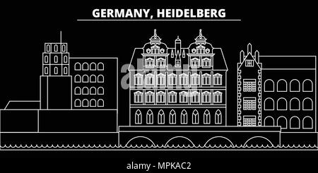 Heidelberg silhouette Skyline. Deutschland - Heidelberg vektor Stadt, Deutsche geradlinige Architektur, Gebäude. Heidelberg reisen Abbildung, umriss Wahrzeichen. Deutschland Wohnung Symbol, deutschen Banner Stock Vektor