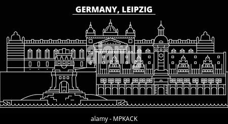 Leipzig silhouette Skyline. Deutschland - Leipzig vektor Stadt, Deutsche geradlinige Architektur, Gebäude. Leipzig reisen Abbildung, umriss Wahrzeichen. Deutschland Wohnung Symbol, deutschen Banner Stock Vektor