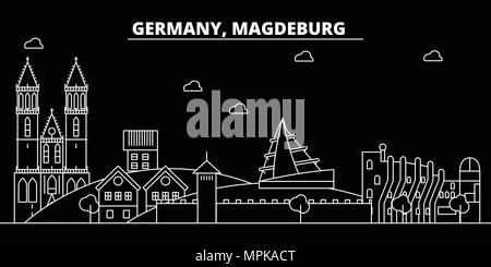 Magdeburg silhouette Skyline. Deutschland - Magdeburg vektor Stadt, Deutsche geradlinige Architektur, Gebäude. Magdeburg reisen Abbildung, umriss Wahrzeichen. Deutschland Wohnung Symbol, deutschen Banner Stock Vektor
