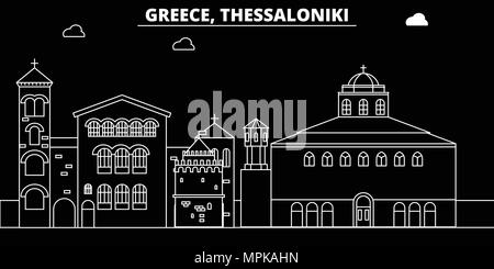 Thessaloniki silhouette Skyline. Griechenland - Thessaloniki vektor Stadt, griechische geradlinige Architektur, Gebäude. Thessaloniki reisen Abbildung, umriss Wahrzeichen. Griechenland flachbild Symbol griechischer Leitung banner Stock Vektor