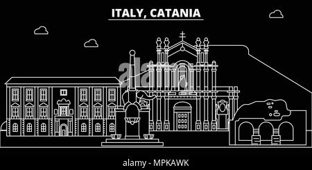 Catania silhouette Skyline. Italien - Catania vektor Stadt, den italienischen geradlinige Architektur, Gebäude. Catania reisen Abbildung, umriss Wahrzeichen. Italien flache Symbol, Italienisch online banner Stock Vektor