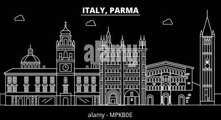 Parma silhouette Skyline. Italien - Parma vektor Stadt, den italienischen geradlinige Architektur, Gebäude. Parma reisen Abbildung, umriss Wahrzeichen. Italien flache Symbol, Italienisch online banner Stock Vektor