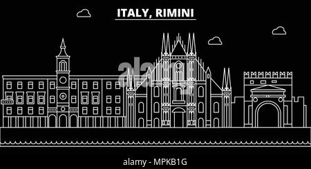 Rimini silhouette Skyline. Italien - Rimini vektor Stadt, den italienischen geradlinige Architektur, Gebäude. Rimini reisen Abbildung, umriss Wahrzeichen. Italien flache Symbol, Italienisch online banner Stock Vektor