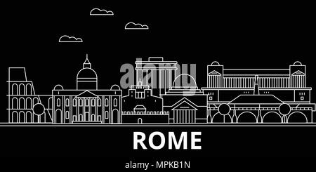 Rom silhouette Skyline. Italien - Rom vektor Stadt, den italienischen geradlinige Architektur, Gebäude. Rom reisen Abbildung, umriss Wahrzeichen. Italien flache Symbol, Italienisch online banner Stock Vektor