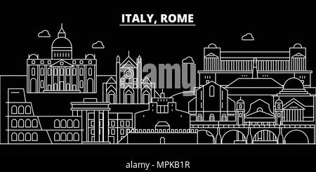 Stadt Rom silhouette Skyline. Italien - Stadt Rom vektor Stadt, den italienischen geradlinige Architektur, Gebäude. Stadt Rom reisen Abbildung, umriss Wahrzeichen. Italien flache Symbol, Italienisch online banner Stock Vektor