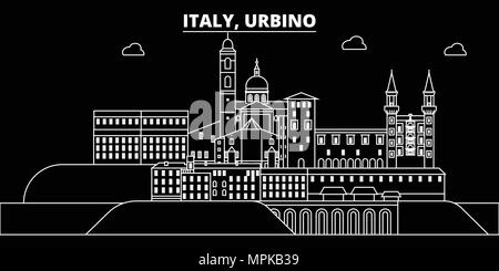 Urbino silhouette Skyline. Italien - Urbino vektor Stadt, den italienischen geradlinige Architektur, Gebäude. Urbino reisen Abbildung, umriss Wahrzeichen. Italien flache Symbol, Italienisch online banner Stock Vektor