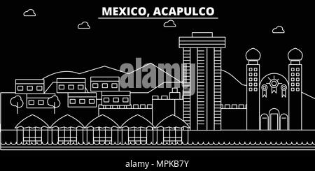 Acapulco silhouette Skyline. Mexiko - Acapulco vektor Stadt, mexikanische geradlinige Architektur, Gebäude. Acapulco reisen Abbildung, umriss Wahrzeichen. Mexiko Flachbild-Symbol, mexikanische Linie banner Stock Vektor