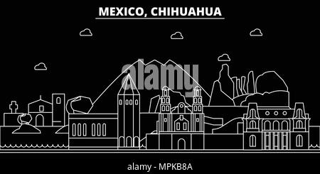 Chihuahua silhouette Skyline. Mexiko - Chihuahua vektor Stadt, mexikanische geradlinige Architektur, Gebäude. Chihuahua reisen Abbildung, umriss Wahrzeichen. Mexiko Flachbild-Symbol, mexikanische Linie banner Stock Vektor