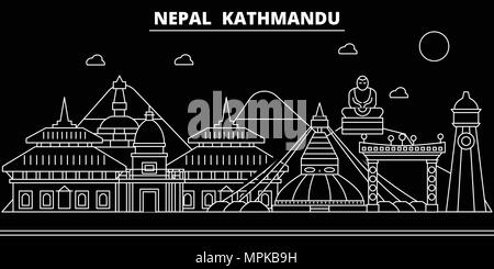 Kathmandu silhouette Skyline. Nepal - Kathmandu, Nepal Vector Linear Architektur, Gebäude. Kathmandu Reisen Abbildung, umriss Wahrzeichen. Nepal Flachbild-Symbol, nepalesische Linie banner Stock Vektor