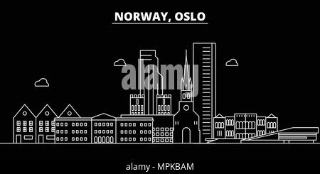 Oslo silhouette Skyline. Norwegen - Oslo vektor Stadt, Norwegisch geradlinige Architektur, Gebäude. Oslo reisen Abbildung, umriss Wahrzeichen. Norwegen flach Symbol, norwegischer Linie banner Stock Vektor